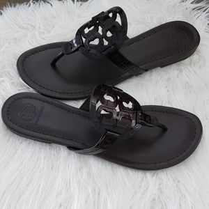 NIB Tory Burch Croc Embossed Miller Sandals